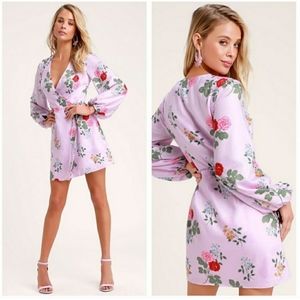 Lulus Keepsake Pretty One Lilac Floral Wrap Dress